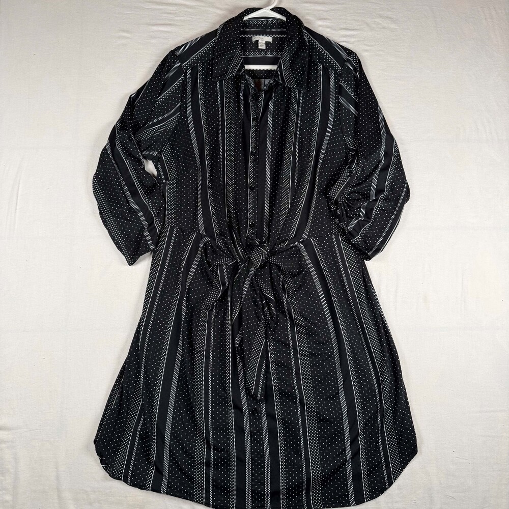 Cato Est. 1946 Black & White Dot Stripe Roll-Tab Shirt Dress – Size 18/20W